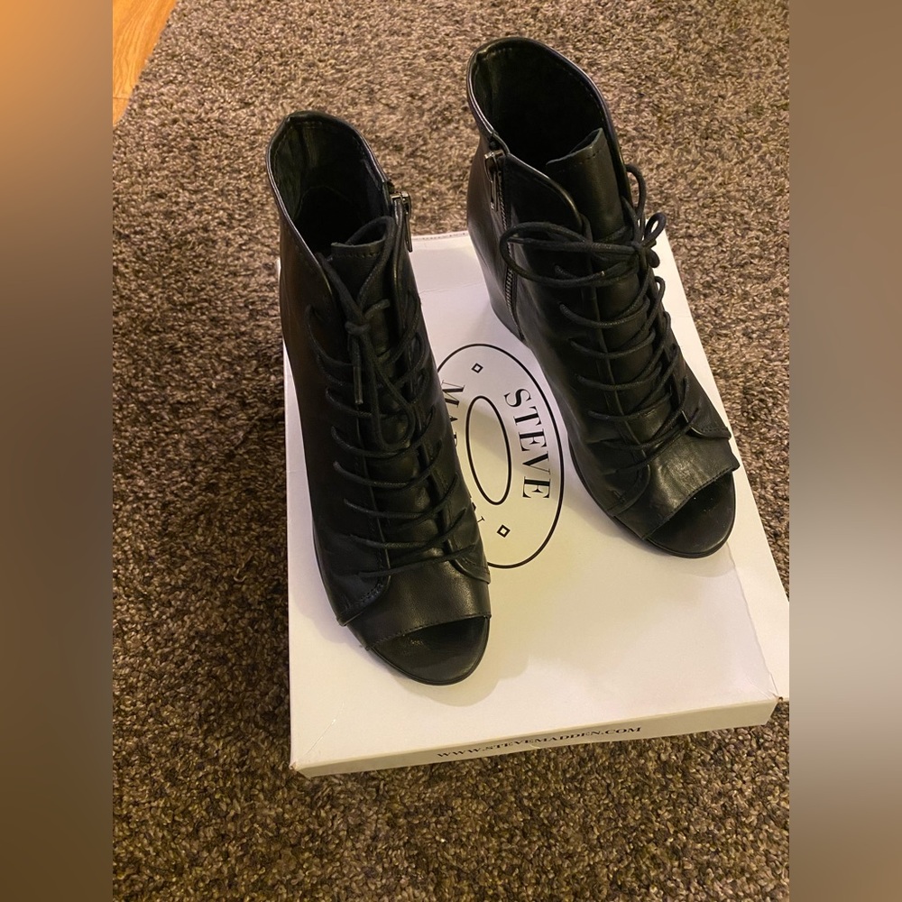 Steve Madden Black Ankle Boots with Open Toe